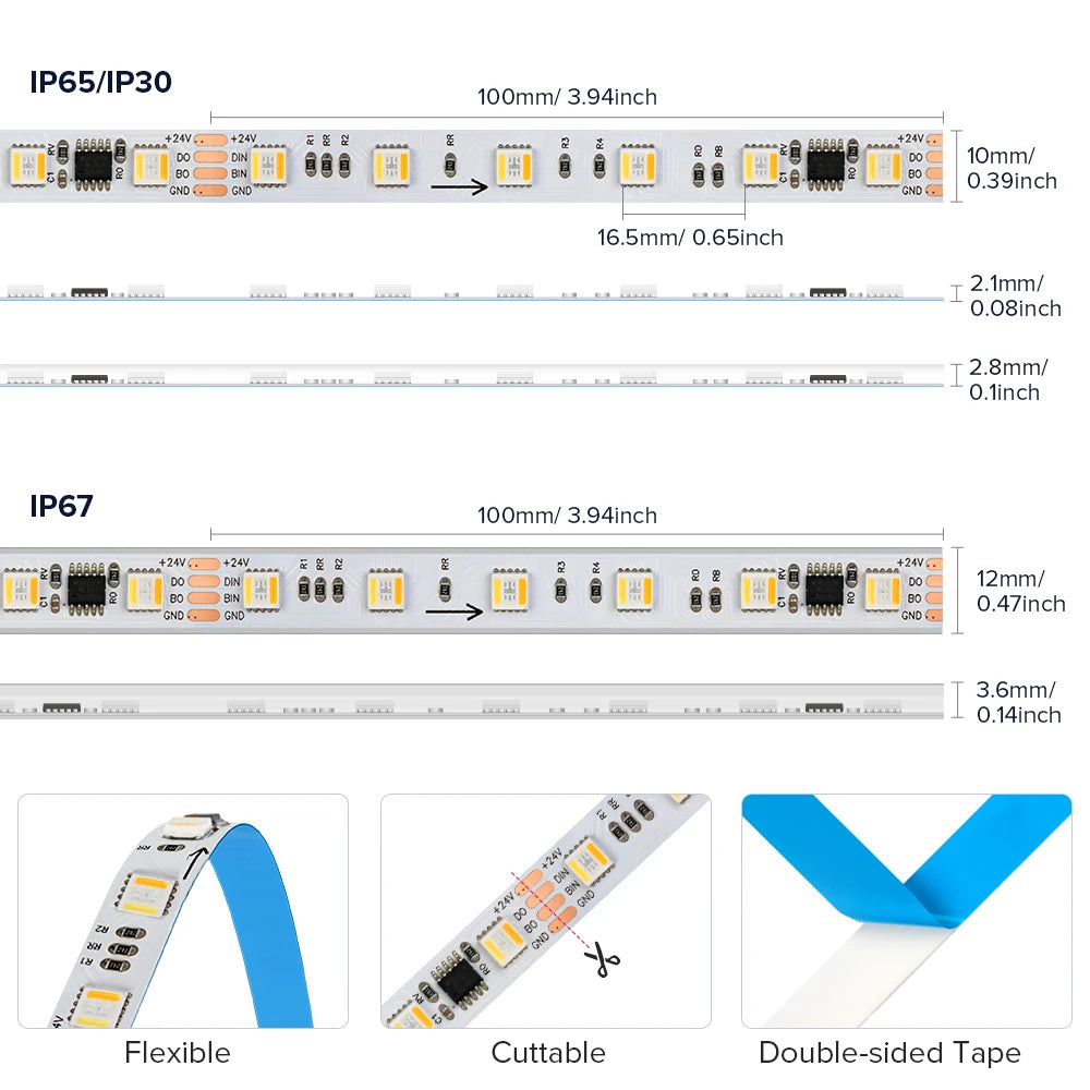 WS2805 Pixels LED Strip Light RGBCCT 5IN1 60LEDs/M Addressable