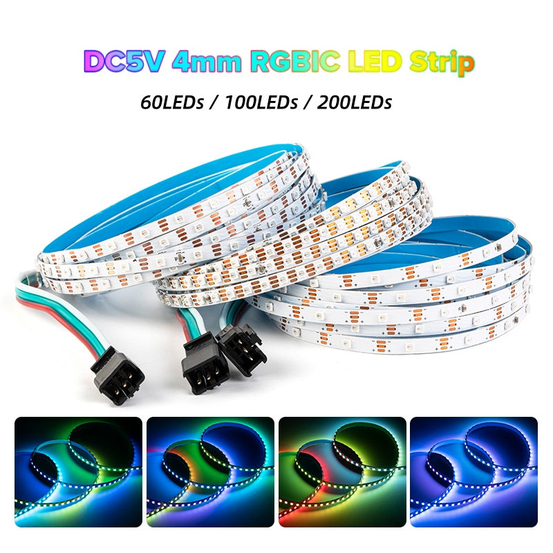 SK6805 RGBIC (Similar WS2812B) 2020 Narrow SMD Individually Addressable LED Strip Light 4MM Width Smart Flexible Tape DC5V IP30