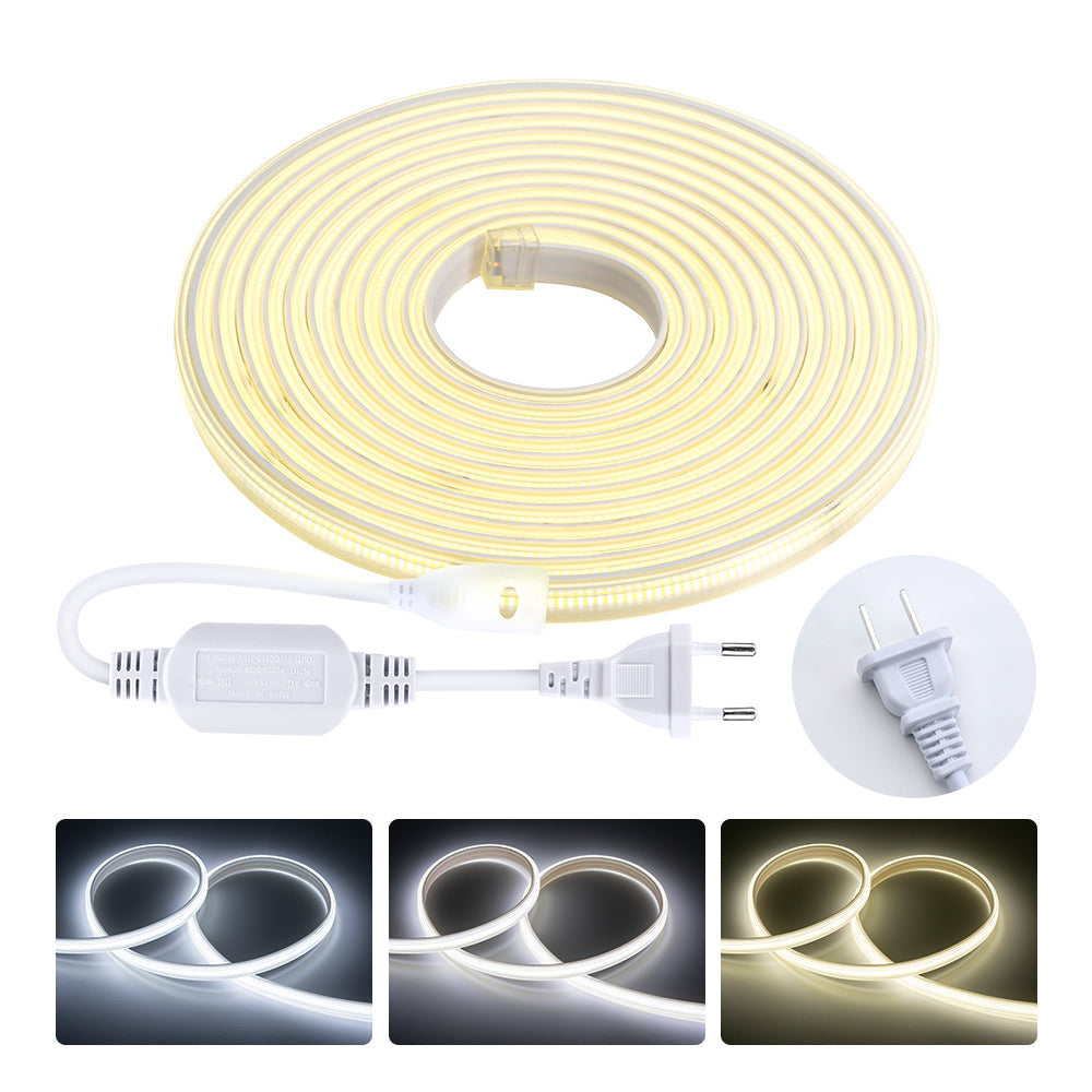 AC220V FCOB LED Light Strip Cold Nature Warm White High Brightness Density 288 420 Leds Safety Flexible IP65