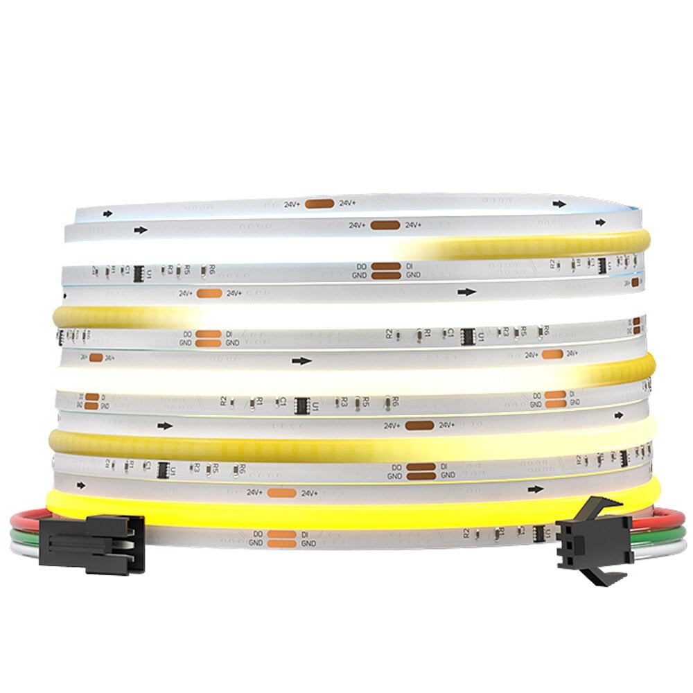 FCOB CCT WS2811 IC LED Light Strip Addressable 576LEDs/M Tunable 3000K-6000K Flexible High Density Uniform Chasing White Light DC24V CRI 90+