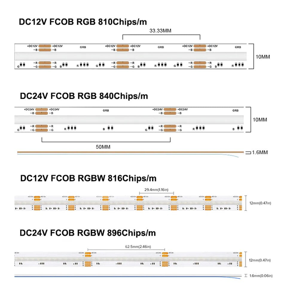 FCOB RGB RGBW LED Light Strip 12V 810 896 24V 840 896 LED Flexible FOB ...