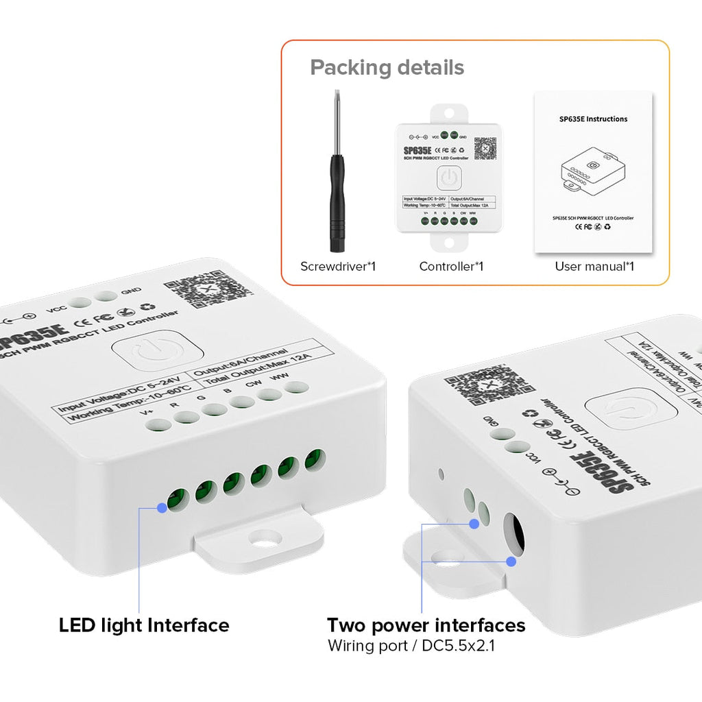 SP631E-SP635E PWM Controller Bluetooth Music Voice 5050 FCOB DIM CCT R –  BTF-LIGHTING