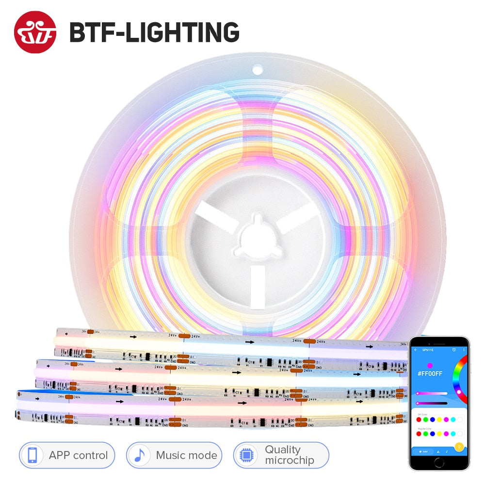 FCOB FOB COB SPI RGB LED Strip Kit Smart Bluetooth 720LEDs DC24V WS2811 RGBIC Addressable Pixels Alexa Google Home